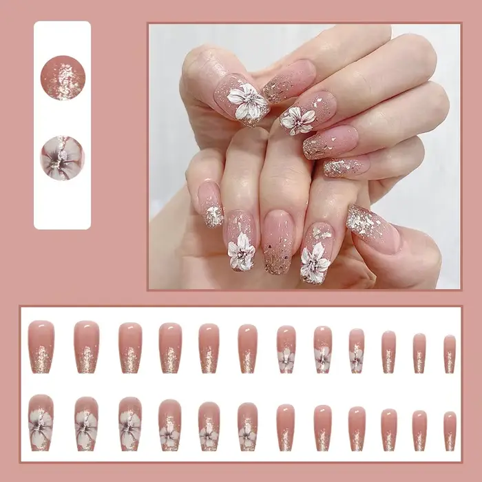 Faux ongles mi-longs pour femmes et filles