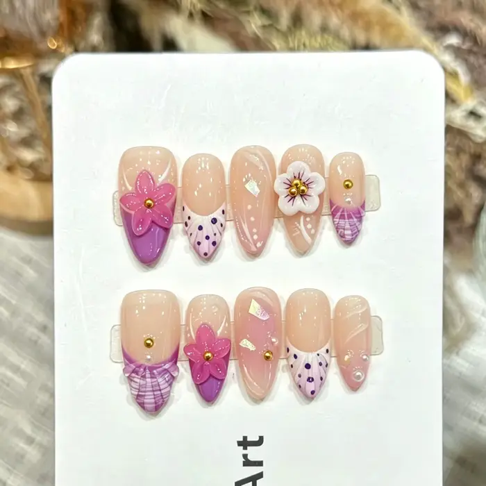 10 faux ongles à presser moyens en forme d'amande