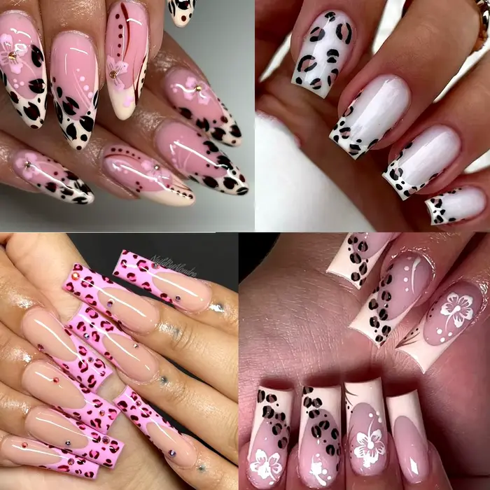 Autocollant pour Nail Art imprimé léopard marron noir rose