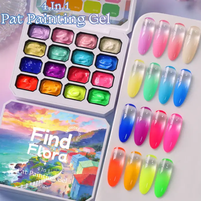 Palette de 16 couleurs de gel à ongles néon pour peinture