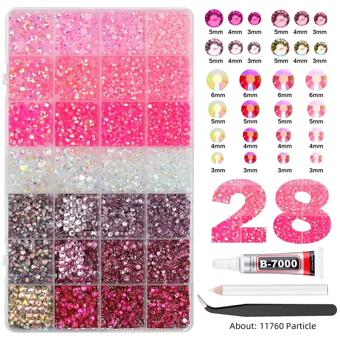 Ensemble de strass en résine de couleur mélangée 28Grid 3/4/5/6mm, strass AB à dos plat, pour la déc