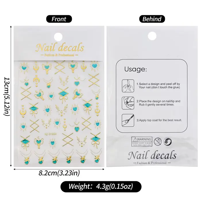 5D bleu gemme étoile soleil lune bronzant Nail Art autocollant métallique Style bohème or argent amo