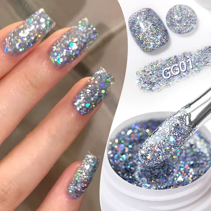 LILYCUTE rose argent paillettes Gel vernis à ongles brillant paillettes Gel vernis à tremper UV LED