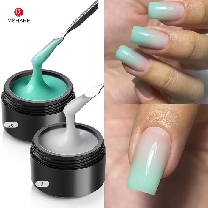 MSHARE Hema Tpo gratuit translucide gelée bleu jaune vert dégradé auto-nivelant Gel dur Extension rapide UV LED Gels pour ongles 50ml