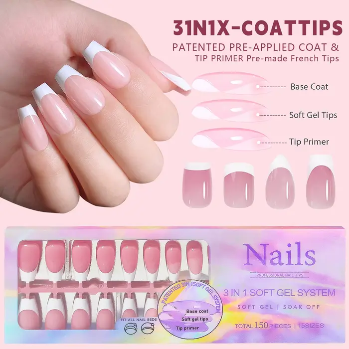 150 pièces faux ongles blanc nu besoin de colle adhésive paillettes presse