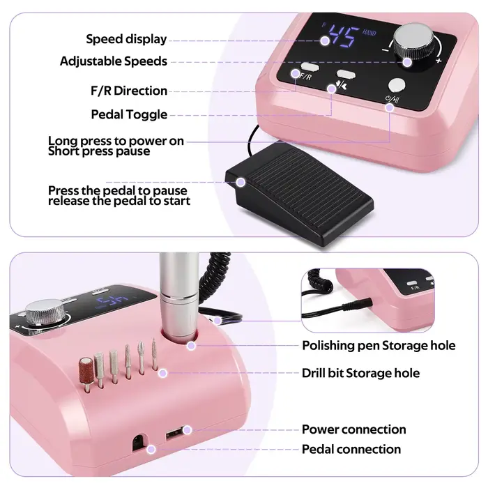Perceuse à ongles électrique intelligente avec grand écran LCD