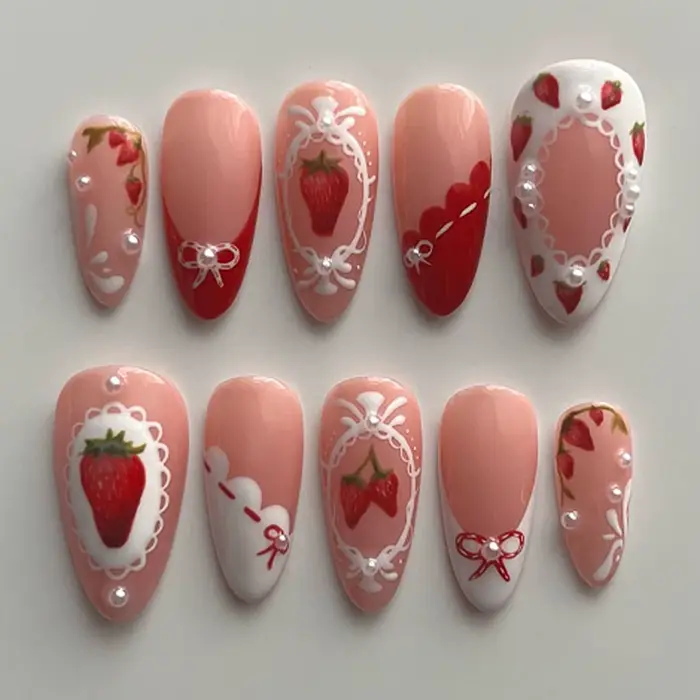 24 faux ongles à presser moyens en forme d'amande