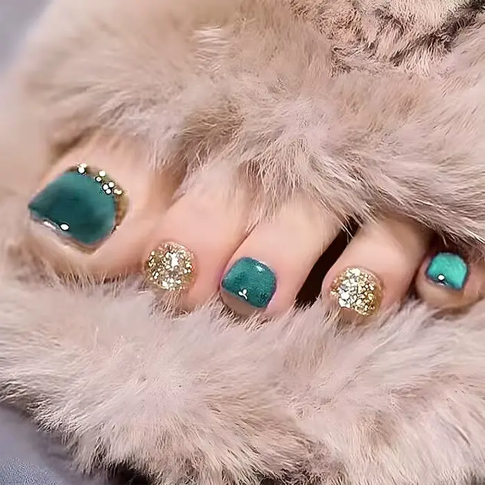 24 pièces paillettes couverture complète ongles conseils Simple vert court carré faux ongles Art réu