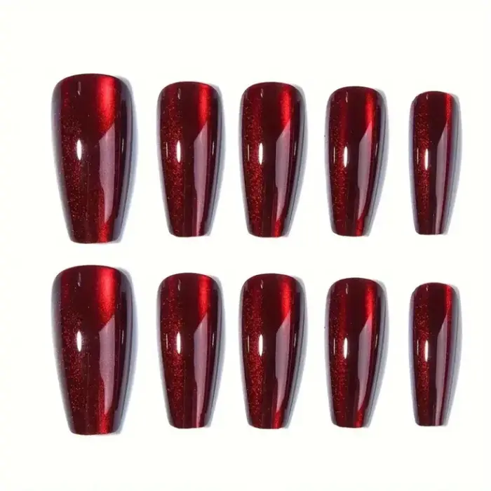 24 pièces oeil de chat rouge portant des ongles cerise