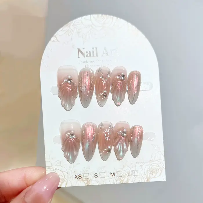 Aurora-Faux ongles 3D en forme de sirène, nickel é, doux, fait à la main, n64.INS, perle d'amande