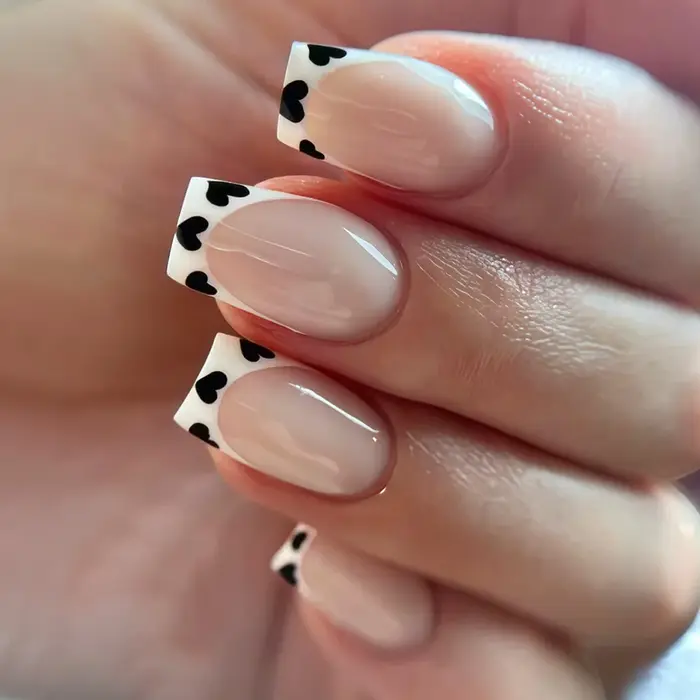 Conseils français noirs presse sur les ongles 3D blanc nœud papillon alliage étoiles modèles faux on