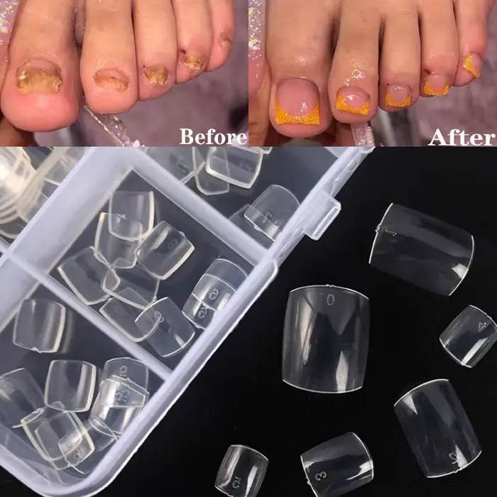 Faux orteils ongles français carré Nature blanc clair