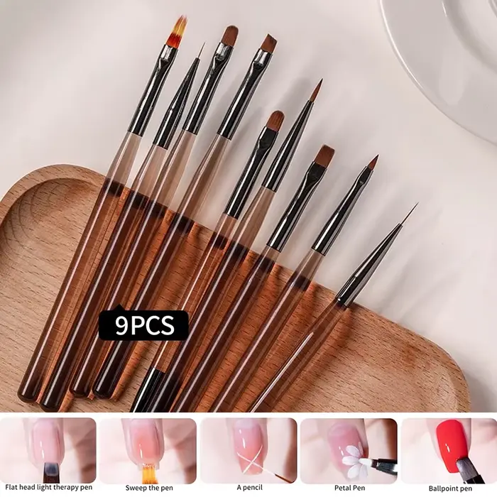 9 Pcs Outils de Peinture pour Nail Art avec Pinceaux pour Gel d'Extension d'Ongles