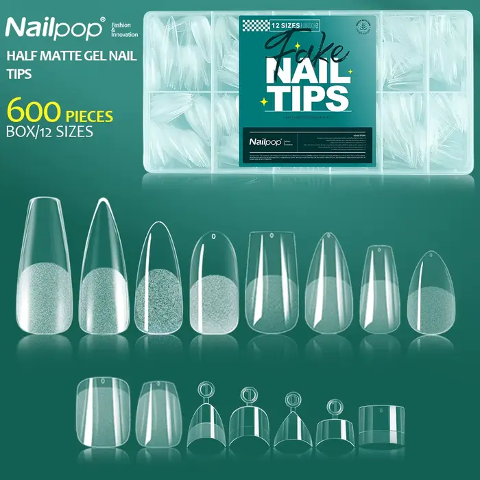 Nailpop 600 pièces Gel doux X ongles conseils couverture complète cercueil Stiletto faux ongles Extr