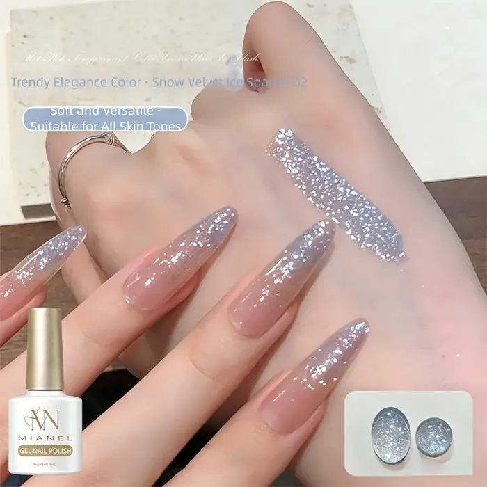 MIANEL 10ml Gel à ongles scintillant effet velours neige 2026 – Vernis ultra-brillant transparent pour manucure professionnelle éclatante en salon