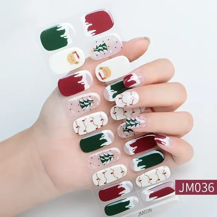 Autocollants pour ongles en gel semi-durcissant pour Noël, photothérapie, durable, imperméable, UV c