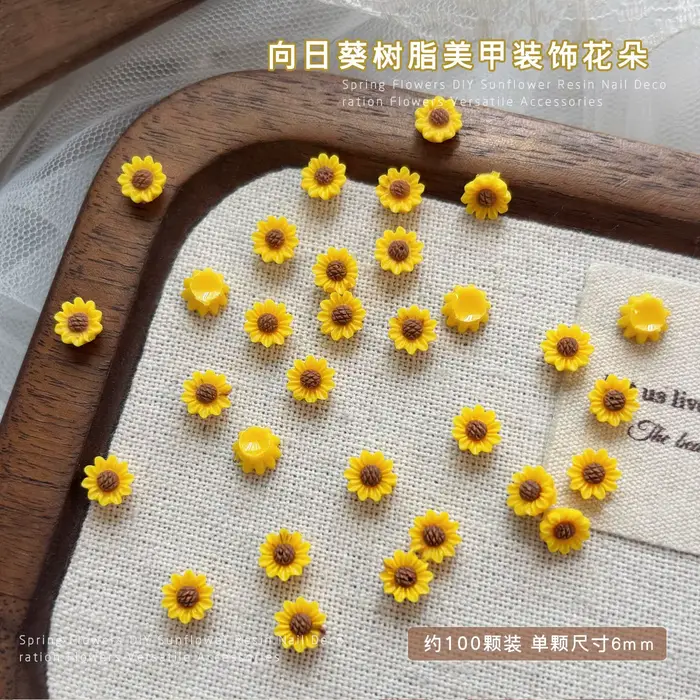 100 PIÈCES Fleurs de tournesol 3D réalistes pour ongles