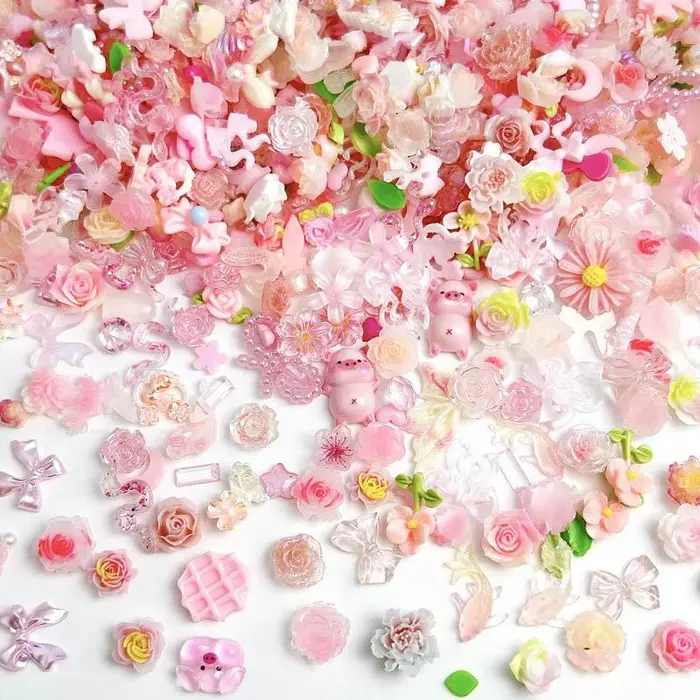 Breloques en résine 3D pour les ongles, mélange aléatoire, rose doux, fleur rose, accessoires de déc