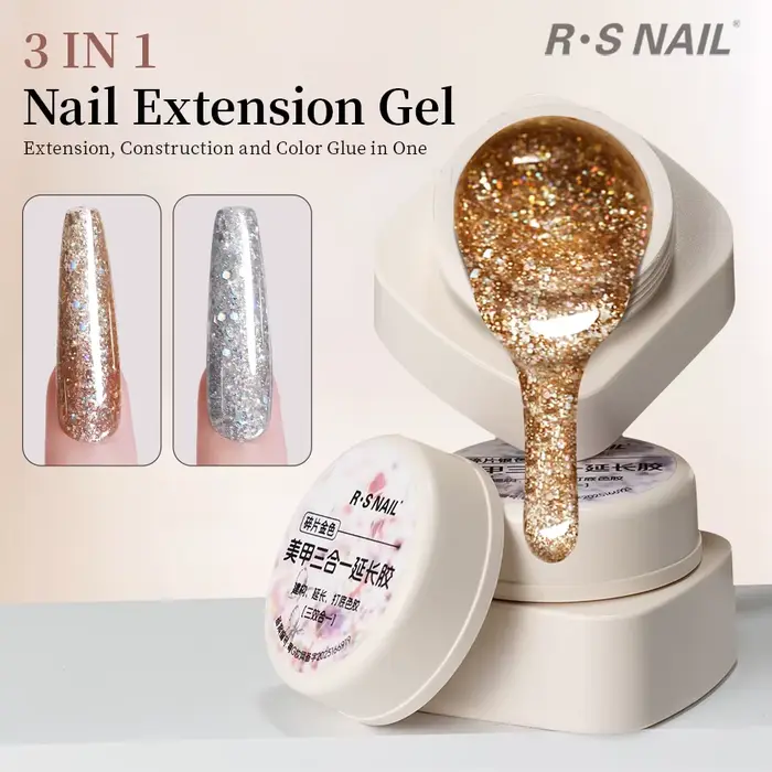 RSNAIL 5g 3 en 1 Extension Gel vernis à ongles doré argent paillettes scintillant construction UV Gel