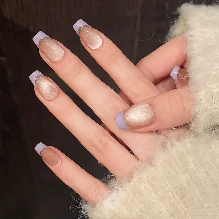 10 pièces Taro violet Simple français fait à la main faux ongles photothérapie oeil de chat presse