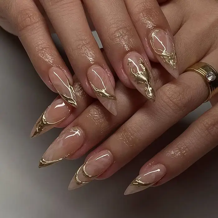Faux ongles français à pression en forme d'amande