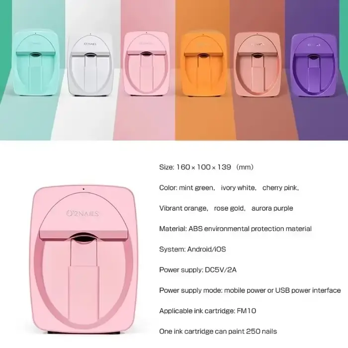 Imprimante à ongles 3D sans fil : concevez et imprimez via une application mobile avec une qualité HD 2400 DPI. Votre salon personnel à domicile pour une création de nail art sans fin.