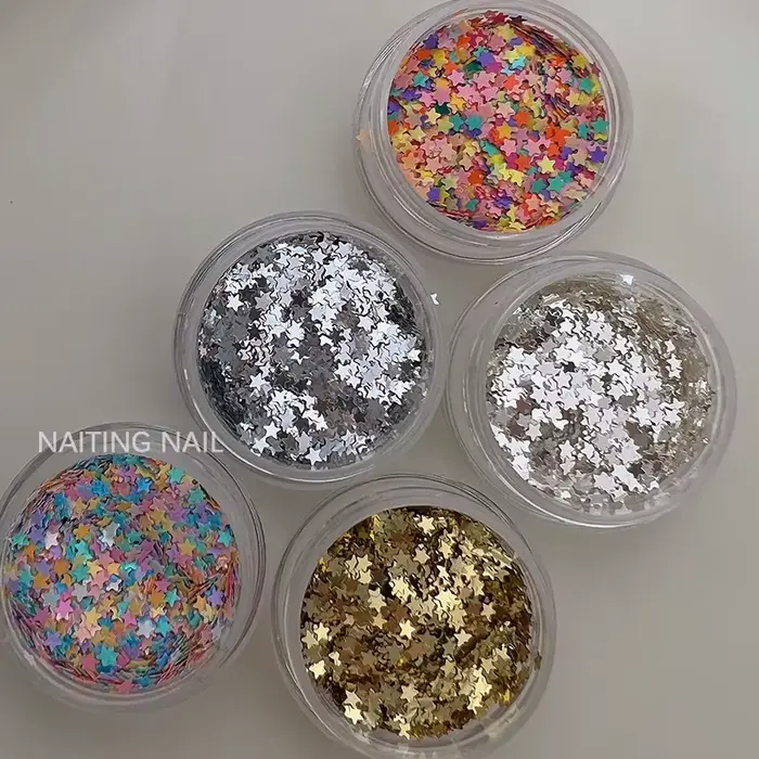 Mini étoile à paillettes pour ongles, 2mm, bonbons colorés, couleurs mélangées, feuille fine or arge