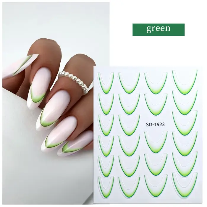 Autocollants 3D pour ongles, motifs de manucure française, dégradé, lignes florales, guides autocoll