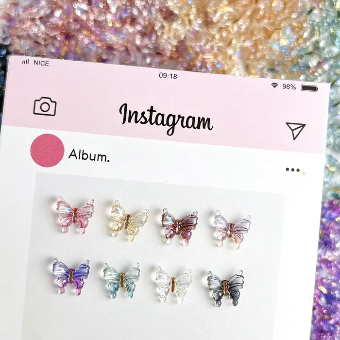 Breloques pour ongles papillon transparentes multicolores, 30 pièces, résine 3D brillante, petit pap