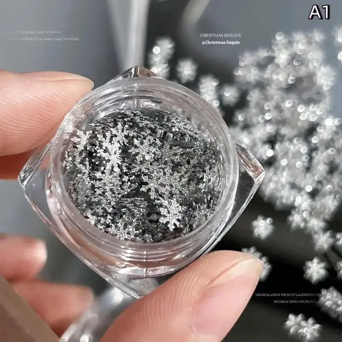 Flocons de neige hiver ongles paillettes scintillantes