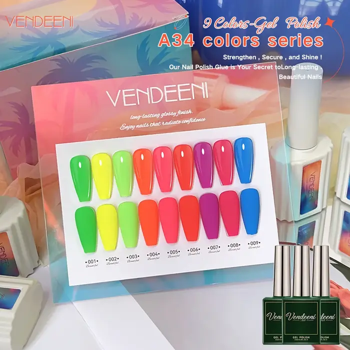 Vernis à ongles gel coloré Vendeeni 9 couleurs/ensemble, semi-permanent, UV LED, effet arc-en-ciel, pour nail art