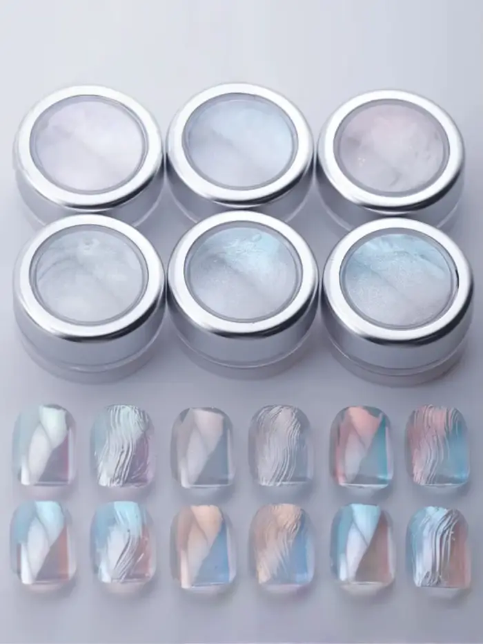 Poudre à ongles chromée aurore irisée