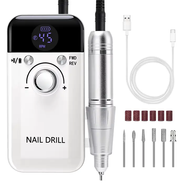 Perceuse à ongles Portable à faible bruit, 45000 tr/min, ponceuse à ongles Rechargeable, lime pour o