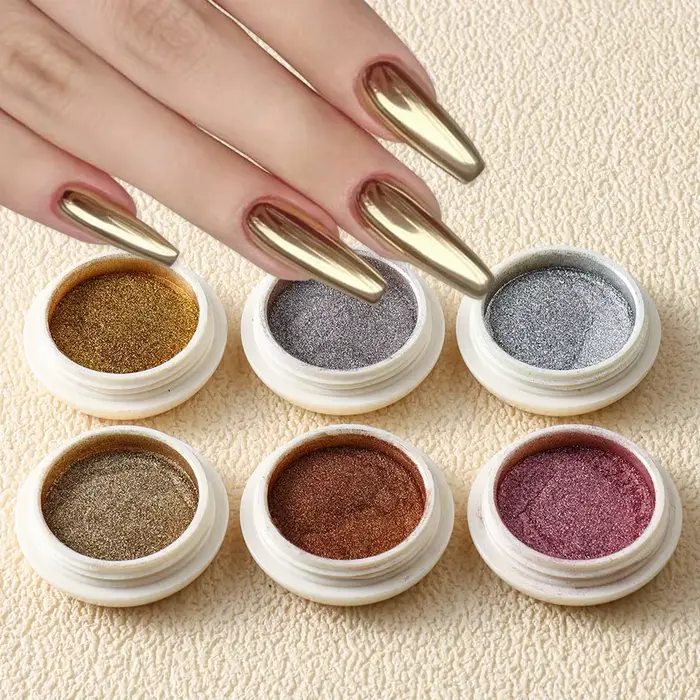 6pc or métallique miroir paillettes Nail Art poussière Rose or argent poudre UV Gel vernis Chrome frottant Pigment flocon manucure décor