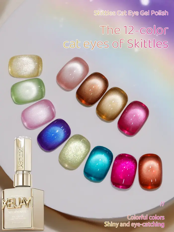 XEJAYI 1pc 15ml arc-en-ciel bonbons oeil de chat Gel vernis à ongles, UV LED trempage Gel à ongles,