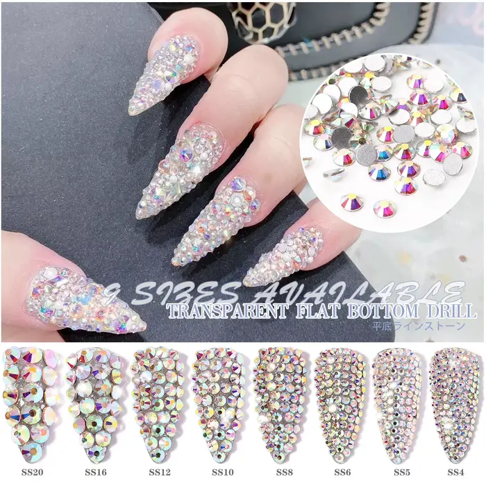 AB/Clair 1 sac Nail Strass TANSS3-SS12 1440 pcs Nail Art Décoration Flatback Verre Charbon Brcorpore