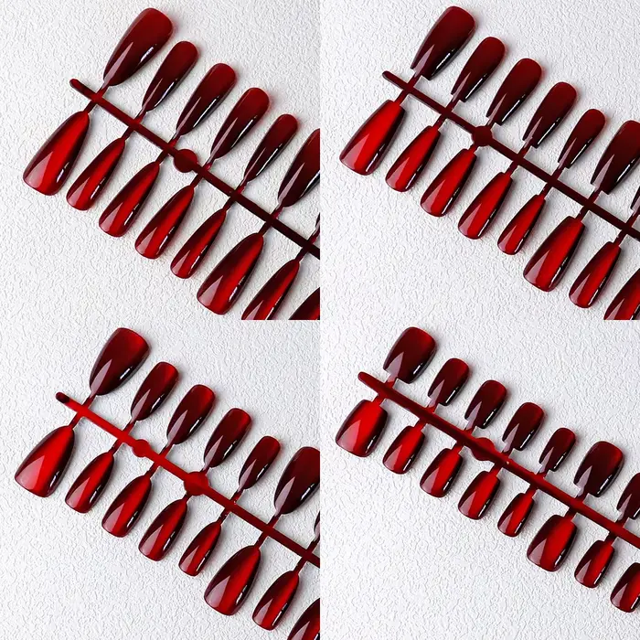 30 pièces aimant rouge oeil de chat faux ongles amande longue cercueil brillant