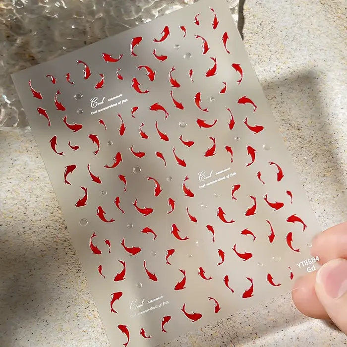 Autocollants pour ongles en forme de poisson Koi rouge