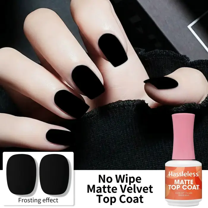 Hassleless 15ml Velvet Matte Top Coat — Vernis gel UV (à retirer par trempage) — Créez un fini ongles haut de gamme et