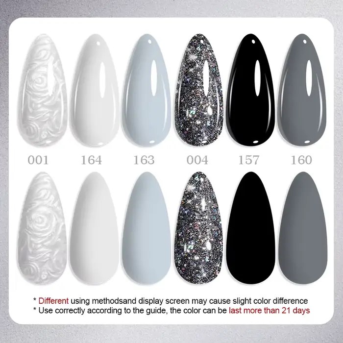QAZIXU 1/6 pièces gris blanc couleur vernis à ongles paillettes Gel Semi Permanent UV Gel hiver tremper UV LED Nail Art