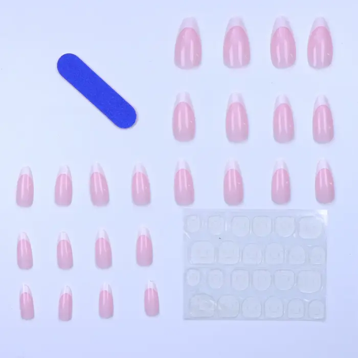 24 pièces-ongles en amande à bordure blanche française-ensemble de Nail Art blanchissant avec faux ongles détachables pour le Festival-Date et usage quotidien