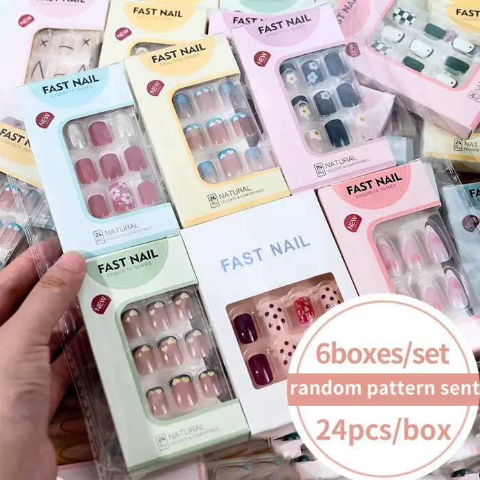 6 boîtes/ensemble court carré faux ongles amour design presse