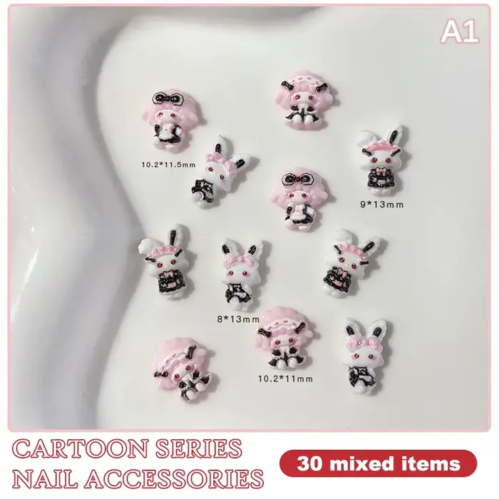 HUA 30 pièces dessin animé lapin Nail Art charme 3D couleur bonbon résine dessin animé petit ours br