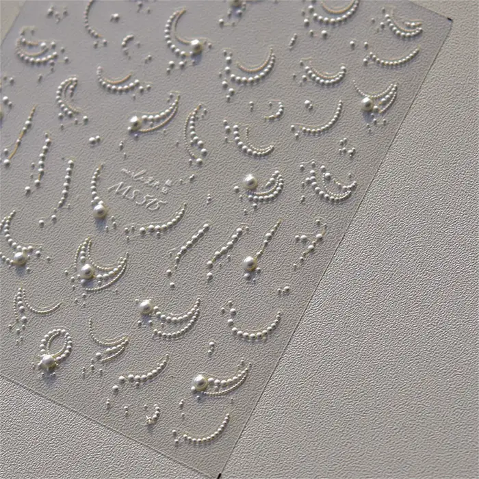 Autocollants pour ongles, 1 pièce, blanc, perle, dentelle, vague, lignes, nail art, élégant, exquis,