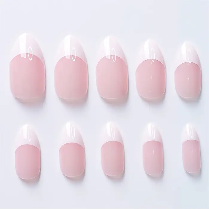 24 pièces - Faux ongles amande à bordure blanche style français - Kit de nail art blanchissant