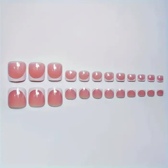 288 faux ongles courts carrés à rayures françaises blanches