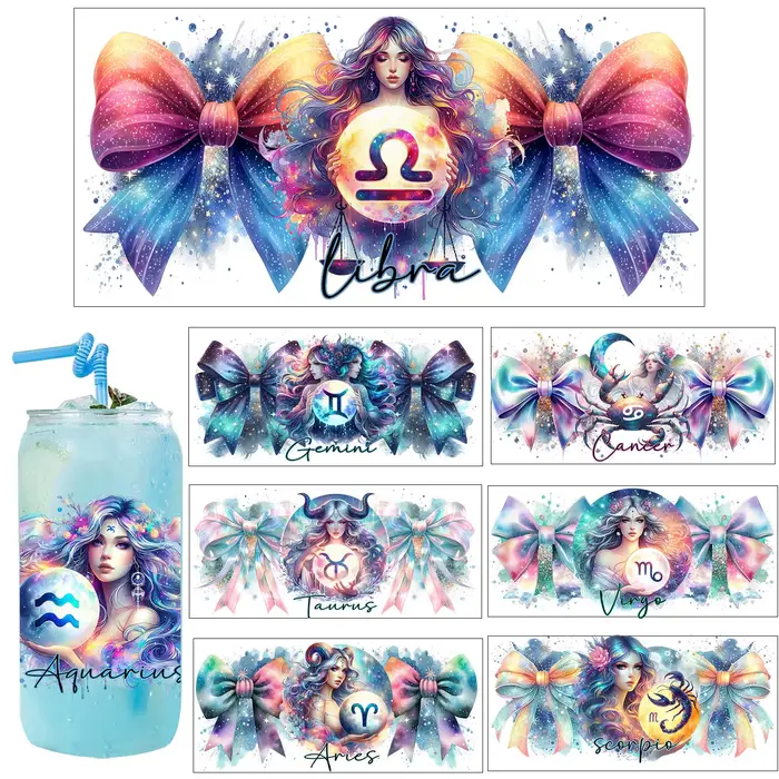 Signe astrologique du zodiaque filles œuvre UV autocollant bricolage décoration sceau décalcomanies transferts 3D uvdtf autocollants 16oz uv dtf tasse enveloppes