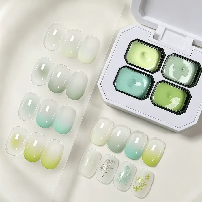 Gel de peinture pour ongles semi-permanent 4 couleurs dégradé vert, à retirer par trempage, pour ong