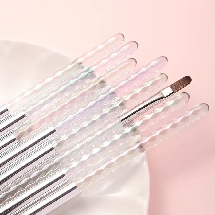 Lot de 10 pinceaux à ongles en acrylique transparent Aurora Rhombus