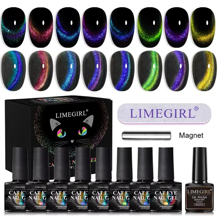 Ensemble de vernis à ongles magnétique œil de chat à paillettes arc-en-ciel